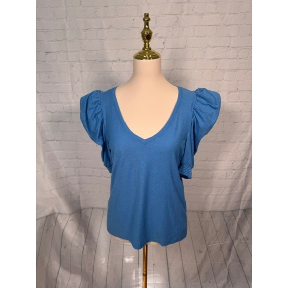 Nation Ltd Celine Puff Sleeve Pima Cotton Top Royal Blue Women's Large EUC